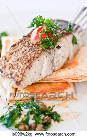 Salmon and potato pastry dish View Large Photo Image Stock Image - Salmon and potato pastry dish. Fotosearch