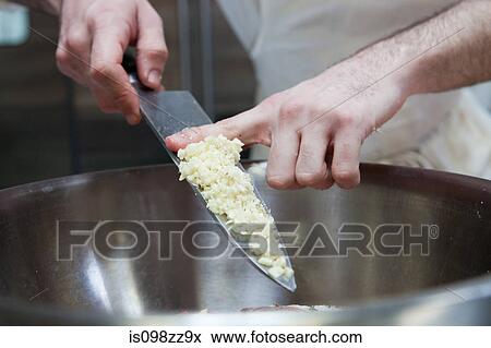 Chef adding diced onions to bowl View Large Photo Image Stock Photo - Chef adding diced onions to bowl. Fotosearch
