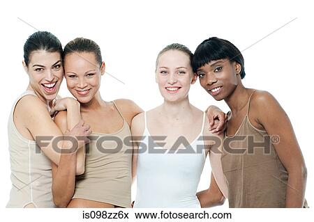 Four happy young women together View Large Photo Image Stock Photo - Four happy young women together. Fotosearch