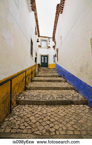 Stock Photo - Houses in Obidos, Portugal. Fotosearch