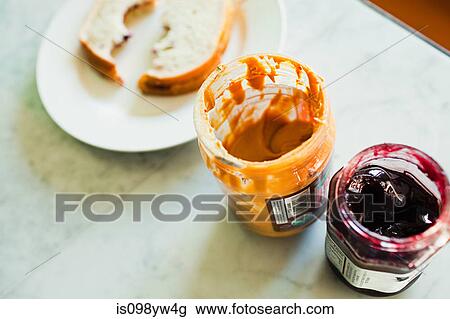 Stock Image - Jam and peanut butter sandwich. Fotosearch