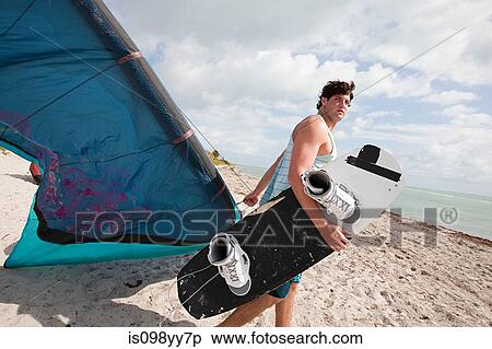 Kitesurfer on beach View Large Photo Image Stock Photography - Kitesurfer on beach. Fotosearch