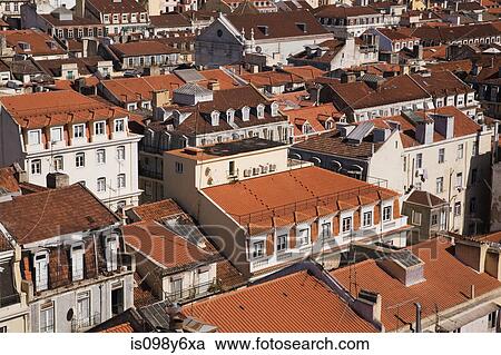 Stock Image - Lisbon rooftops viewed from Santa Justa Lift, Portugal. Fotosearch