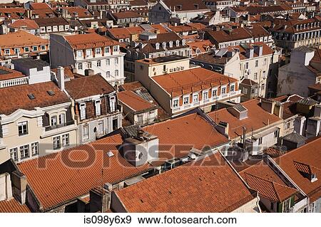 Lisbon rooftops viewed from Santa Justa Lift, Portugal View Large Photo Image Stock Photo - Lisbon rooftops viewed from Santa Justa Lift, Portugal. Fotosearch