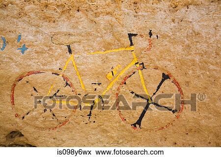 Painting of a bicycle on wall View Large Photo Image Stock Photo - Painting of a bicycle on wall. Fotosearch