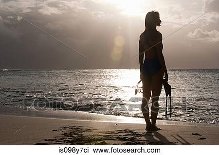 Silhouette of woman at water's edge, Mustique, Grenadine Islands View Large Photo Image Stock Image - Silhouette of woman at water's edge, Mustique, Grenadine Islands. Fotosearch