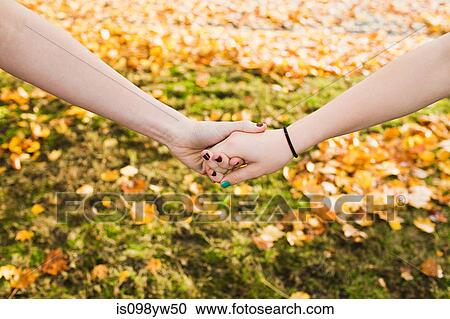 Two teenage girls holding hands with autumn leaves View Large Photo Image Stock Image - Two teenage girls holding hands with autumn leaves. Fotosearch