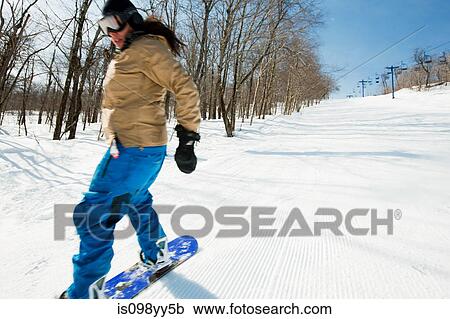 Young woman snowboarding View Large Photo Image Stock Image - Young woman snowboarding. Fotosearch
