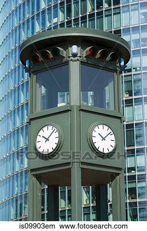 Clock tower, Potsdamer Platz, Berlin, Germany View Large Photo Image Picture - Clock tower, Potsdamer Platz, Berlin, Germany. Fotosearch