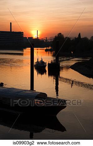 Dusseldorf harbour at sunset, Germany View Large Photo Image Stock Image - Dusseldorf harbour at sunset, Germany. Fotosearch