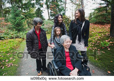 Multi generation family pushing senior woman in wheelchair View Large Photo Image Stock Photography - Multi generation family pushing senior woman in wheelchair. Fotosearch