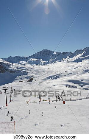 Skiers at Val d'Isere resort, France View Large Photo Image Picture - Skiers at Val d'Isere resort, France. Fotosearch