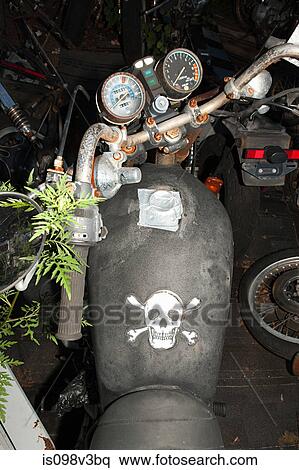Skull and crossbones on motorbike fuel tank View Large Photo Image Stock Photography - Skull and crossbones on motorbike fuel tank. Fotosearch