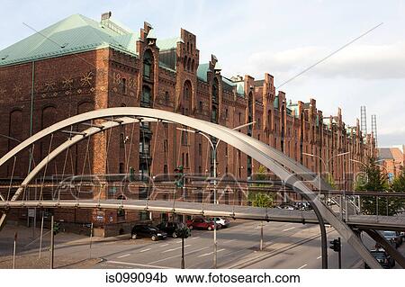 Speicherstadt, footbridge and historic warehouses, Hamburg, Germany View Large Photo Image Stock Image - Speicherstadt, footbridge and historic warehouses, Hamburg, Germany. Fotosearch