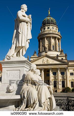 Statue of Fredrich Schiller and French Cathedral in Gerndarmenmarkt, Berlin, Germany View Large Photo Image Stock Image - Statue of Fredrich Schiller and French Cathedral in Gerndarmenmarkt, Berlin, Germany. Fotosearch