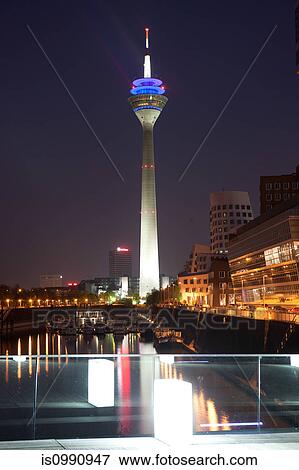 The Rheinturm, Dusseldorf, Germany View Large Photo Image Stock Photo - The Rheinturm, Dusseldorf, Germany. Fotosearch