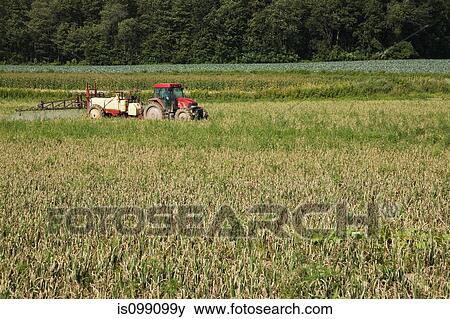 Tractor spraying field View Large Photo Image Stock Photo - Tractor spraying field. Fotosearch