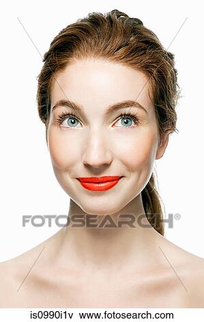 Woman in red lipstick, portrait View Large Photo Image Stock Photo - Woman in red lipstick, portrait. Fotosearch