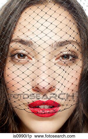 Woman with netting covering face View Large Photo Image Stock Photography - Woman with netting covering face. Fotosearch