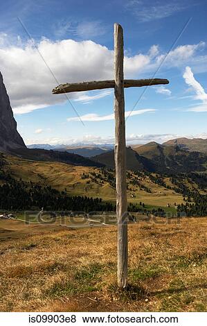 Wooden cross on Sella Pass, Dolomites, Italy View Large Photo Image Stock Photo - Wooden cross on Sella Pass, Dolomites, Italy. Fotosearch