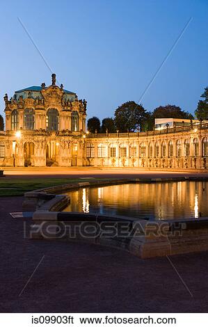 Stock Photograph - Zwinger illuminated at night, Dresden, Germany. Fotosearch