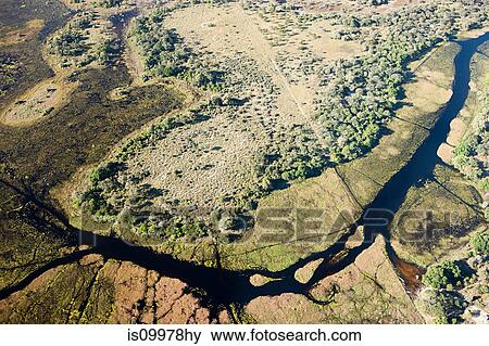 Aerial view of the Okavango Delta outside of Maun, Botswana View Large Photo Image Stock Photo - Aerial view of the Okavango Delta outside of Maun, Botswana. Fotosearch
