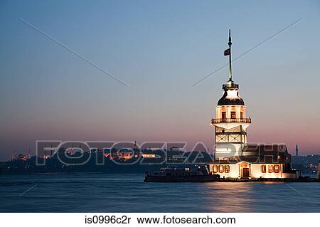 Maidens Tower in the evening, Istanbul, Turkey View Large Photo Image Stock Photography - Maidens Tower in the evening, Istanbul, Turkey. Fotosearch