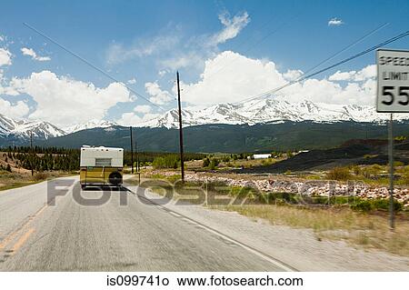 Motorhome on road, Colorado, USA View Large Photo Image Picture - Motorhome on road, Colorado, USA. Fotosearch