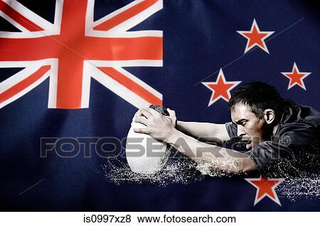 New Zealand flag and rugby player View Large Photo Image Stock Photo - New Zealand flag and rugby player. Fotosearch
