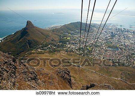 View of Cape Town from cable car to Table Mountain, South Africa View Large Photo Image Stock Photograph - View of Cape Town from cable car to Table Mountain, South Africa. Fotosearch