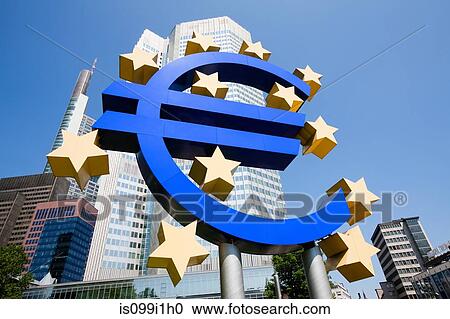 Stock Image - Euro sign outside European Central Bank, Frankfurt, Germany. Fotosearch