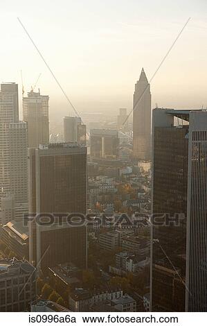 Aerial view of Frankfurt business district at sunset, Germany View Large Photo Image Stock Image - Aerial view of Frankfurt business district at sunset, Germany. Fotosearch