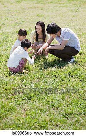 Stock Photography - Family with two children in field. Fotosearch