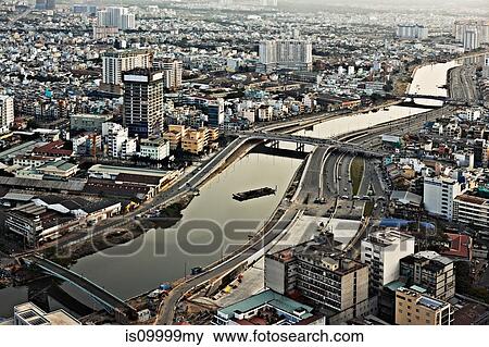 Aerial view of river in Ho Chi Minh City, Vietnam View Large Photo Image Stock Photo - Aerial view of river in Ho Chi Minh City, Vietnam. Fotosearch