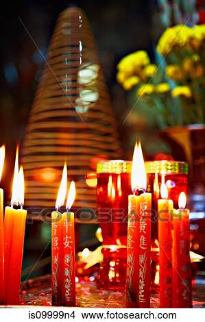 Picture - Candles in Chua Ngoc Hoang, Ngoc Hoang Pagoda, Ho Chi Minh City, Vietnam. Fotosearch