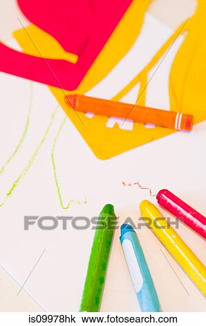 Stock Image - Children's colorful crayons. Fotosearch