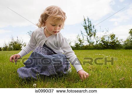 Girl picking daisies View Large Photo Image Stock Photo - Girl picking daisies. Fotosearch