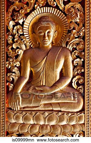 Golden Buddha relief at Luang Prabang, Laos View Large Photo Image Picture - Golden Buddha relief at Luang Prabang, Laos. Fotosearch