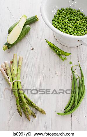Green vegetables with peas, courgette, asparagus and green beans View Large Photo Image Stock Image - Green vegetables with peas, courgette, asparagus and green beans. Fotosearch