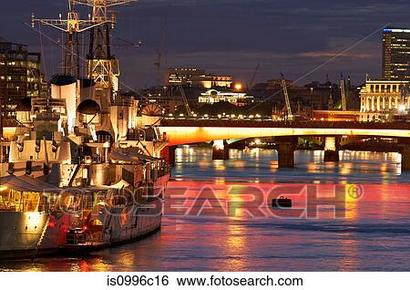 Stock Photograph - HMS Belfast on River Thames, London. Fotosearch