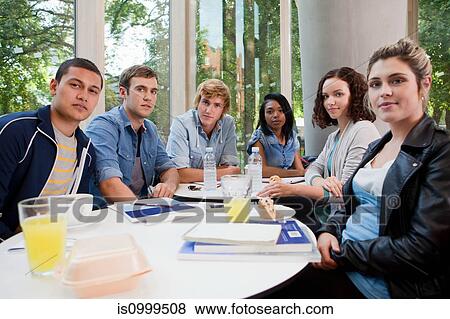 University students in college cafe, portrait View Large Photo Image Stock Photo - University students in college cafe, portrait. Fotosearch