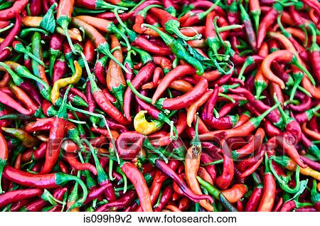 Stock Image - Chillies, Oludeniz market, Turkey. Fotosearch