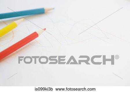 Colouring pencils and child's drawing View Large Photo Image Stock Image - Colouring pencils and child's drawing. Fotosearch