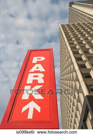 Stock Photography - Park sign and skyscraper New York City, USA. Fotosearch