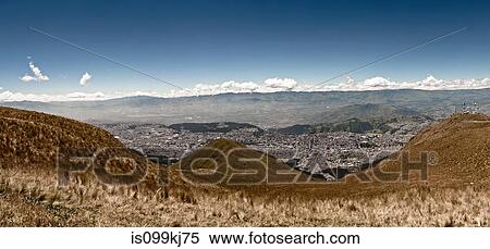 Stock Photography - Quito from Pichincha and summit of Cruz Loma, Quito, Ecuador. Fotosearch