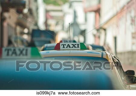 Taxis in historic centre of Quito, Ecuador View Large Photo Image Stock Image - Taxis in historic centre of Quito, Ecuador. Fotosearch