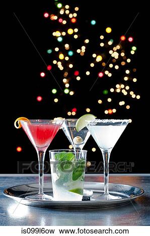 Cocktails on a tray View Large Photo Image Stock Photo - Cocktails on a tray. Fotosearch