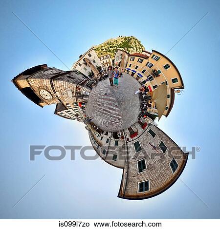 Family on vacation in Kotor, Monte, little planet effect View Large Photo Image Picture - Family on vacation in Kotor, Monte, little planet effect. Fotosearch