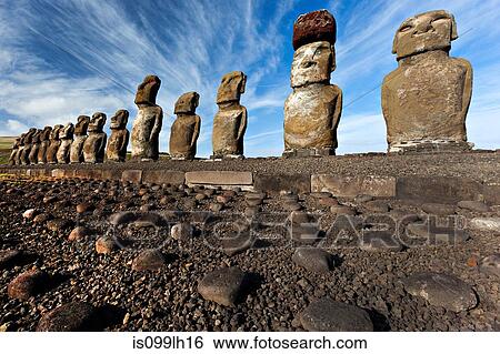 Moai statues, ahu tongariki, easter island, polynesia View Large Photo Image Stock Photograph - Moai statues, ahu tongariki, easter island, polynesia. Fotosearch