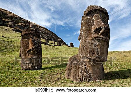 Moai statues, rano raraku, easter island, polynesia View Large Photo Image Stock Photography - Moai statues, rano raraku, easter island, polynesia. Fotosearch